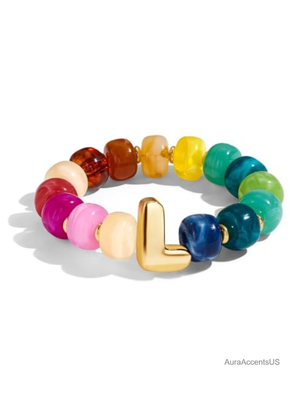 Bubble Initial Chunky Beaded Bracelet Stretch Resin Statement Boho Summer